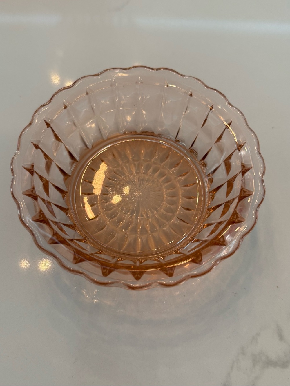 Pink Pressed Glass Bowl - Scalloped Edge